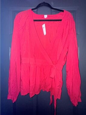 GAP Red Wrap Blouse with Tie Waist
